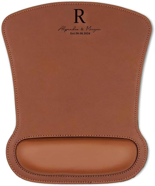 Personalized Leather Custom Mouse Pad with Wrist Rest,Customized Mouse Pads for Desk,Perfect Gift for Weddings, Anniversaries, Birthdays,and Special Occasions (E (Brown-Rectangle with Wrist Rest))