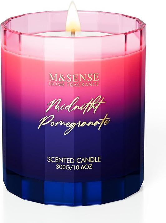 M&SENSE Midnight Pomegranate Scented Candles, 10.6oz 60 Hours Natural Soy Wax Long Burning Aromatherapy Candle for Meditation Relaxing Home Decor for Women Men