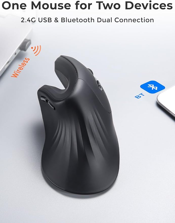 DAREU Ergonomic Vertical Wireless Mouse, 2.4GHz / BT Optical Vertical Mice with Ergo Design for Comfort and Reduced Wrist Strain, Silent Mouse with 6 Buttons, Computer Mice for Laptop, Desktop, PC