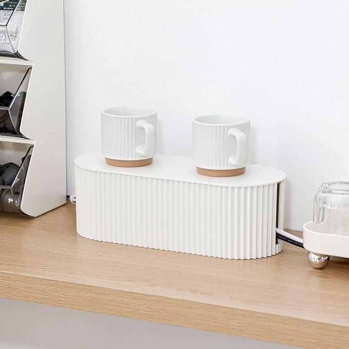 White Cable Box Organizer, Plastic Cord Hider Box with Lid for Desk and Floor, Power Strips Cover for Home, Office, Computer, TV, School, Kitchen, Surge Protector Cover (Small)