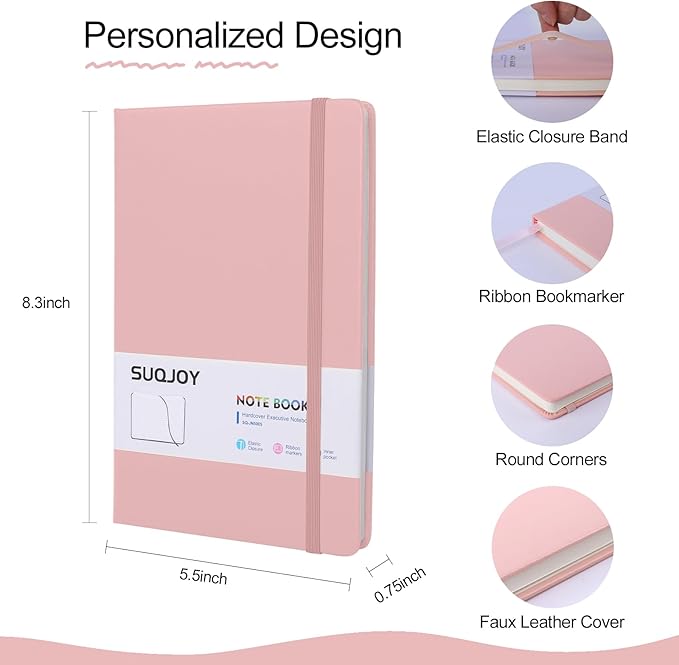 Lined Journal Notebook for Women Men, 5.5"x8.3",100 GSM Thick Paper, A5 Hardcover Leather Journaling Notebooks for Writing,Travel, Work & School, College Ruled Notebooks for Note Taking Diary (Pink)