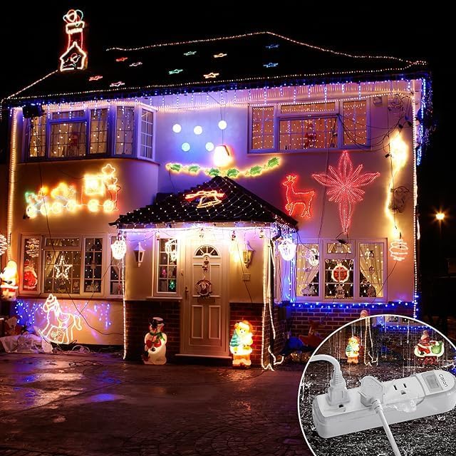 Outdoor Power Strip Weatherproof, IPX6 Waterproof 6.6ft SJT Extension Cord with 3 Widely Outlets Overload Protection Shockproof, Christmas Light Flat Plug Extension Cord Outdoor Indoor