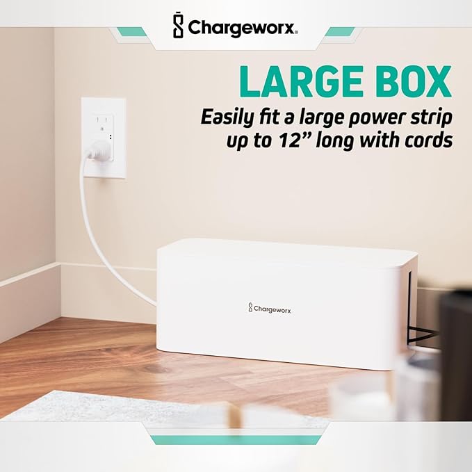 ChargeWorx Cable-Management Box Set, Cord Organizer, Cable Box to Hide Surge Protectors and Power Strips, Desk and Floor Cord Management, Home Office and TV Wire Concealer, White