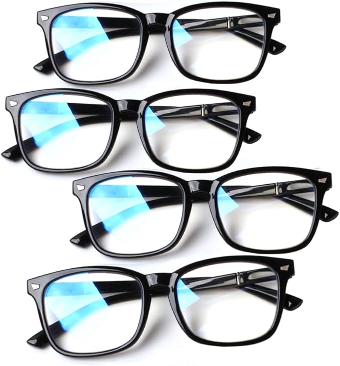 Henotin 4-Pack Blue Light Blocking Reading Glasses Women Men,Spring Hinge Computer Readers,Anti UV Ray Square Nerd Eyeglasses (Mixed Color-B, 2.50)