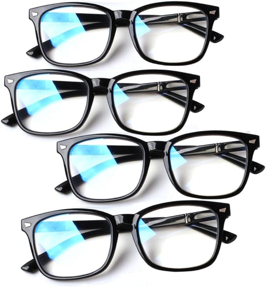 Henotin 4-Pack Blue Light Blocking Reading Glasses Women Men,Spring Hinge Computer Readers,Anti UV Ray Square Nerd Eyeglasses (Mixed Color-B, 2.50)