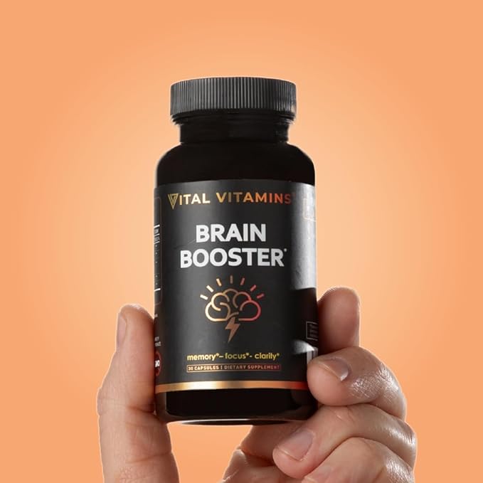 Vital Vitamins Brain Supplements for Memory and Focus (2-Pack)– Nootropic Brain Booster with Ginkgo Biloba, Rhodiola, B12 – Caffeine-Free Support for Adults & Seniors – 60-Day Supply