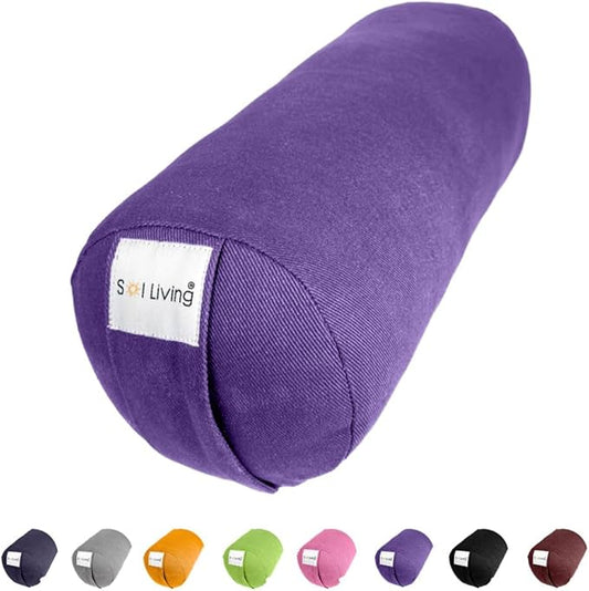 Sol Living Yoga Bolster Pillow for Restorative Meditation - 100% Cotton Cylindrical Cushion with Washable Cover for Balance Support in Asana Poses