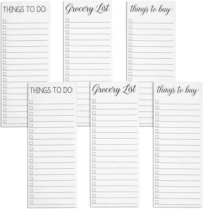 Paper Junkie Grocery & Shopping List Magnetic Notepad for Fridge - 6-Pack Slim Notepads, 3.5 x 9 In, 60 Sheets per Pad, White Magnetic Backing - Checkboxes for To-Do & Grocery Items