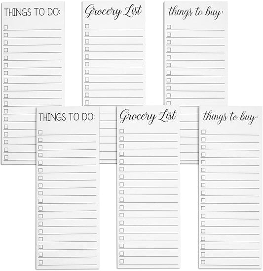 Paper Junkie Grocery & Shopping List Magnetic Notepad for Fridge - 6-Pack Slim Notepads, 3.5 x 9 In, 60 Sheets per Pad, White Magnetic Backing - Checkboxes for To-Do & Grocery Items