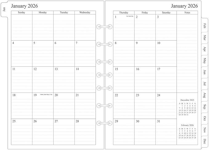 newestor 2025-2026 Monthly Planner Refills 5.5" x 8.5" for Mini Binder, 16 Months from Sep 2025 to Dec 2026, Desk Size