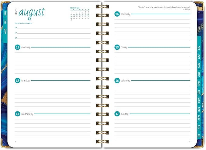 HARDCOVER Academic Year 2025-2026 Planner: (June 2025 Through July 2026) 5.5"x8" Daily Weekly Monthly Planner Yearly Agenda. Bookmark, Pocket Folder and Sticky Note Set (Dark Blue Marble)