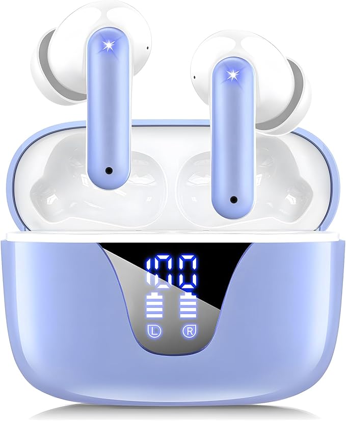 ZIUTY Wireless Earbuds Bluetooth Headphones, 50H Playtime Ear Buds with Mic, LED Digital Display Charging Case, IPX7 Waterproof, Deep Bass Stereo, in-Ear Earphone for iPhone Andriod Phone