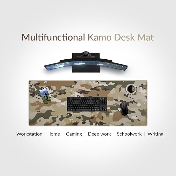 Das Keyboard Large Gaming Mouse Pad Desk Mat with Stitched Edge - Non Slip Base - Waterproof - Premium Cloth Mousepad for Home Work Gaming - Jungle Basecamp Camo