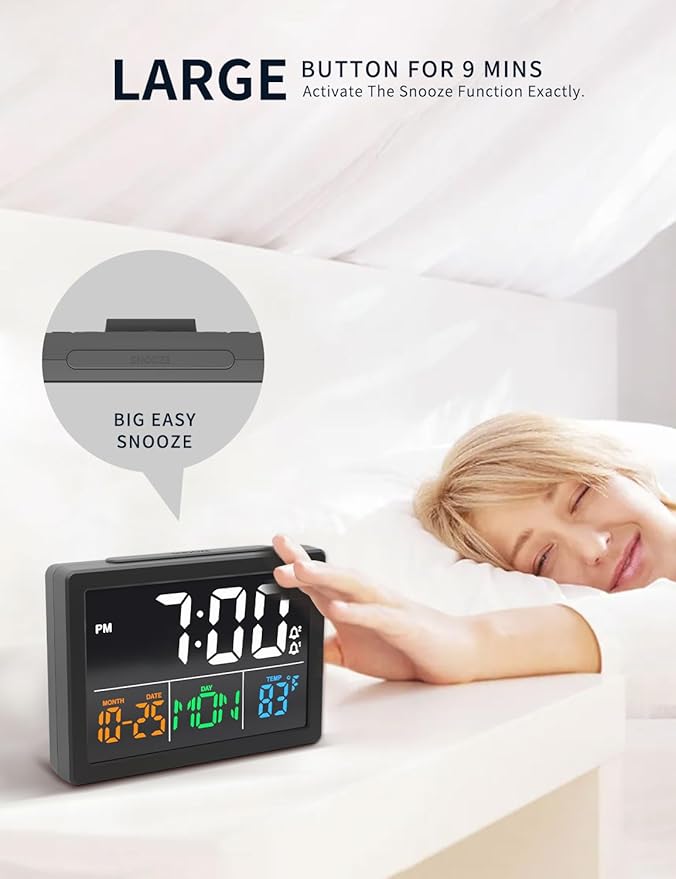Digital Alarm Clock, with 5.5" Large LED Time Display, Adjustable Alarm Volume, 6 Level Brightness, Alarm Settings, USB Charger, Temperature Detect, Snooze, Clocks for Bedroom, Bedside, Desk, Black