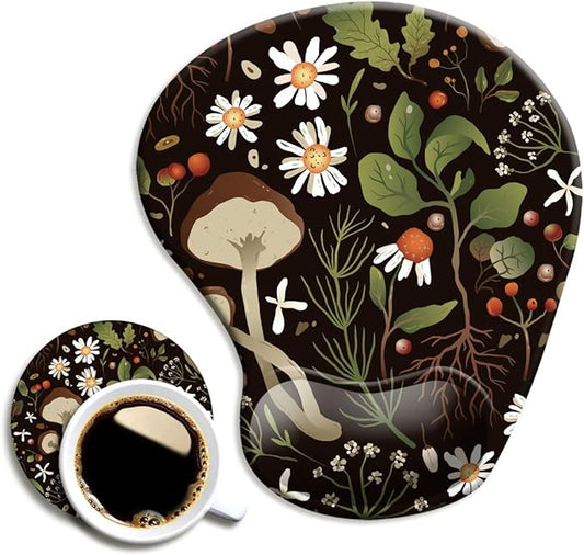 Ergonomic Mouse Pad with Wrist Support and Coaster,Mouse Pads with Non-Slip PU Base for Home Office Working Studying Easy Typing & Pain Relief Daisy