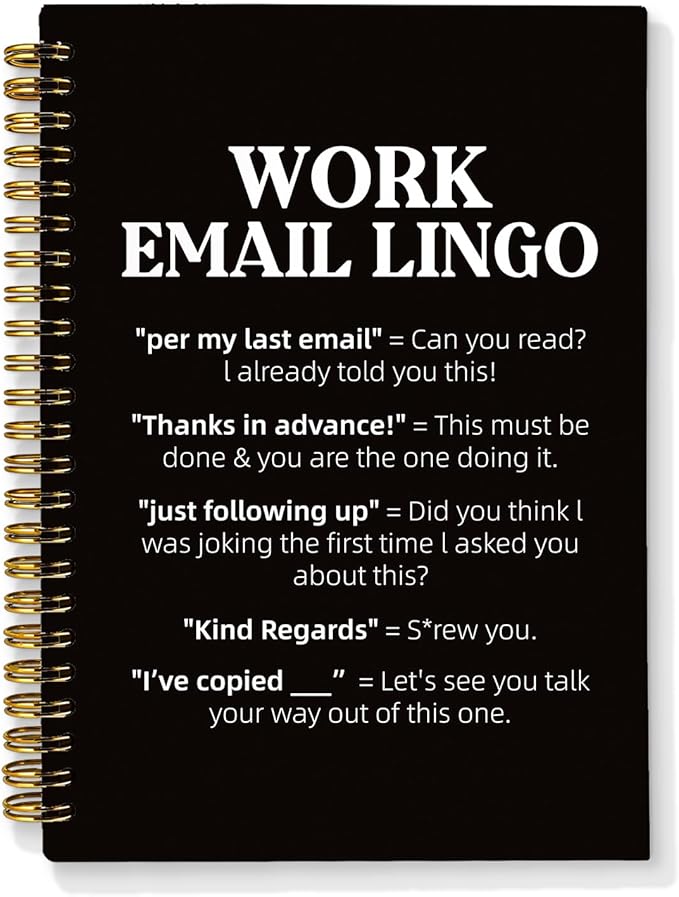 Funny Office Supplies, Work Journal Notebook for Women Men Coworkers, Funny Sarcastic Office Gifts for Coworkers, Work Email Lingo Hardcover Spiral Notebooks 5.5x8.3 Inch