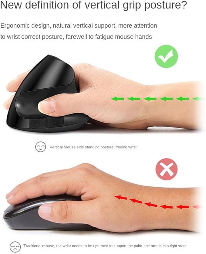 Vertical Mouse Wireless Computer Mice USB Charging Mode Ergonomics PC Laptop Office Protect Wrist Black