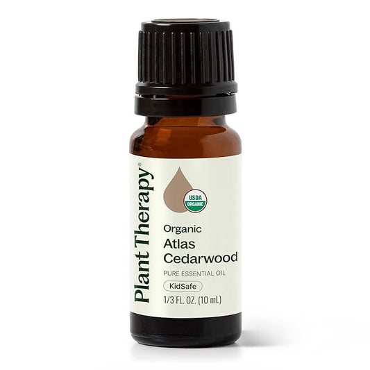 Plant Therapy Organic Atlas Cedarwood Essential Oil 100% Pure, USDA Certified Organic, Undiluted, Natural Aromatherapy for Diffusion, Skin, and Hair, Therapeutic Grade 10 mL (1/3 oz)