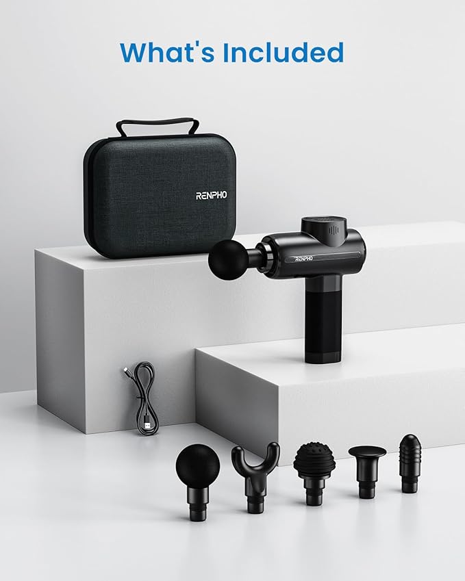 RENPHO Active Massage Gun Deep Tissue, Percussion Handheld Muscle Massager for Body Neck Pain Relief, Portable Electric Mini Back Massagers with Carry Case for Athletes Men Women