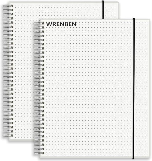 2PCS Dotted Spiral Notebook 5.7" x 8.3" with 120gsm Thick Paper, Elastic Band and Transparent Hard Cover, 160 Pages per Bullet Dotted Journal (2 Pack, A5)