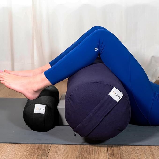 Sol Living Yoga Bolster Pillow for Restorative Meditation - 100% Cotton Cylindrical Cushion with Washable Cover for Balance Support in Asana Poses