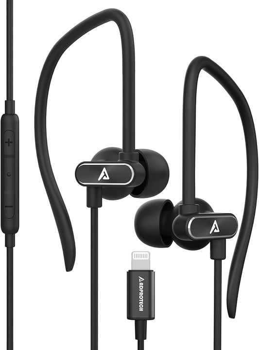 Lightning Earbuds with Ear-Hook Sports Earphones for iPhone 14/13/12/11 Pro Max/X/XS Max/XR - MFi Certified with Mic - Black