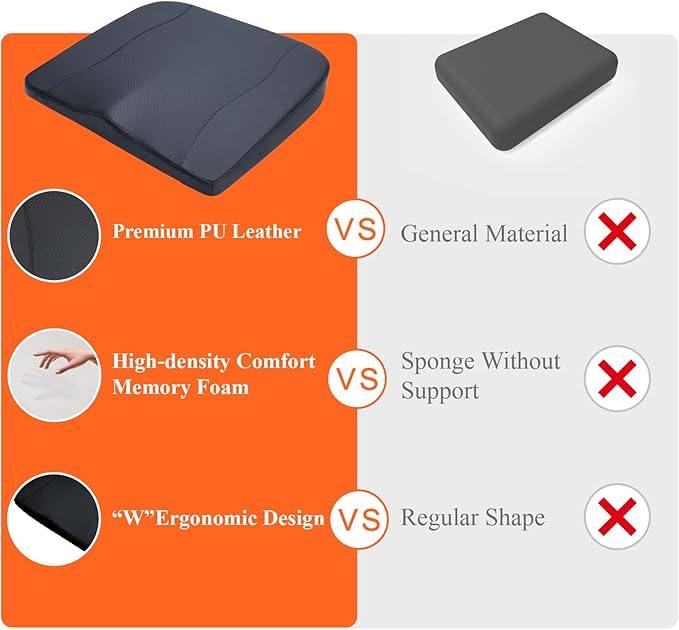 kingphenix Premium Car Seat Cushion, Memory Foam Driver Seat Cushion to Improve Driving View- Coccyx & Lower Back Pain Relief - Seat Cushion for Car, Truck, Office Chair (Classic Black)