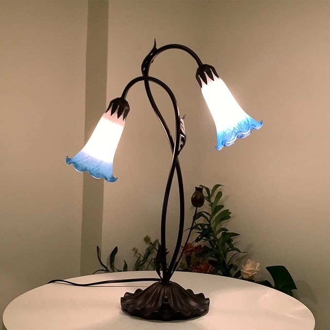 Bieye LS04 Lily Flower Blown Glass Lampshade (White Blue, Opening I.D. 1.26" x O.D. 1.5")