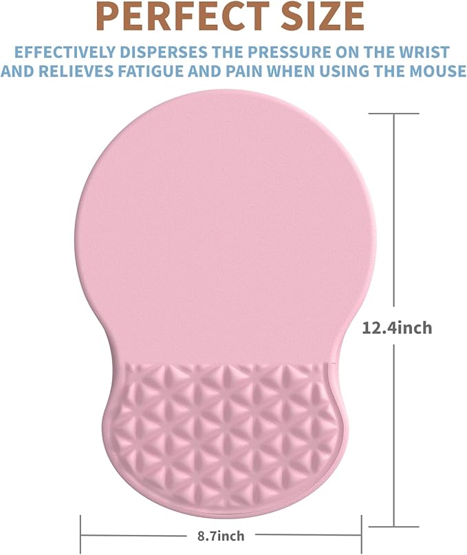 Ergonomic Mouse Pad Wrist Support with Foam Massage Design, Pain Relief Mousepad with Wrist Rest, Non-Slip PU Base, Pink Mouse Pads for Women, Desk, Office & Home