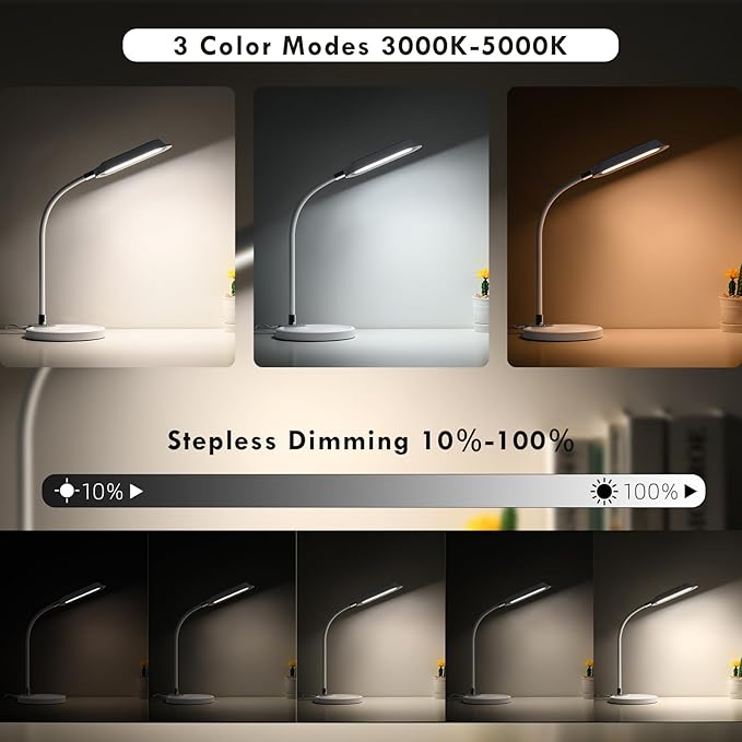 WILIT LED Desk Lamp, 800LM Bright Dimmable Table Lamp with 3 Color Modes, Bedside Lamp with Storage Base, Study Lamp with Adjustable Gooseneck, Reading Lamps for Home Office Dorm