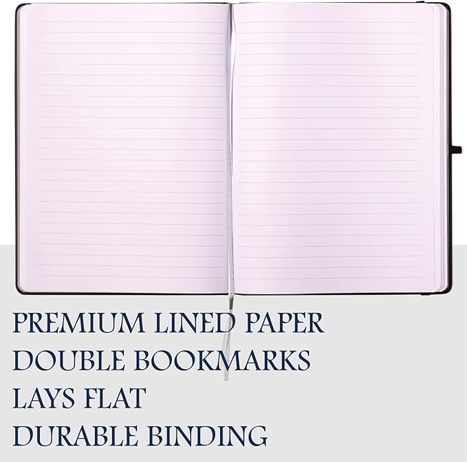 Eccolo Hardbound Writing Journal, Cool Jazz, 192 Pages of White Lined Paper with Elastic Band Closure, Lay Flat Design, Interior Gusset Pocket and Double Bookmarks (Navy Blue, 5.75-x-8.5 Inches)
