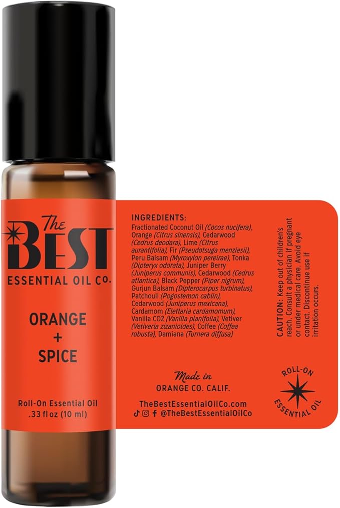 The Best Orange + Spice Essential Oil Roll-On Blend- Premium Grade- Pre-Diluted in Coconut Oil- Ready to Use- 10 ml (.33 fl oz)