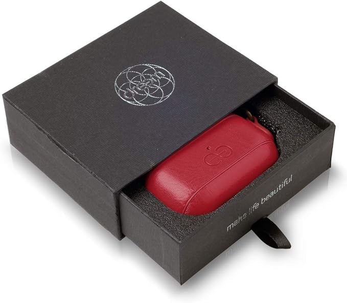 Dreem Om Case Cover with Keychain Clip Compatible with AirPods Pro 2/Pro, Protective One-Piece Hard Shell, Luxury Vegan Leather AirPod Pro Case 2nd/1st Generation with Separate Clip [Red]