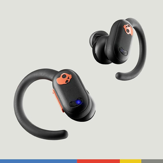 Skullcandy Push ANC Active Wireless Earbuds, Bluetooth Headphones, Noise Cancelling, 58 Hours Battery, Secure-Fit Over-Ear Hanger, Sweat and Waterproof, Microphone for iPhone Android - Black/Orange