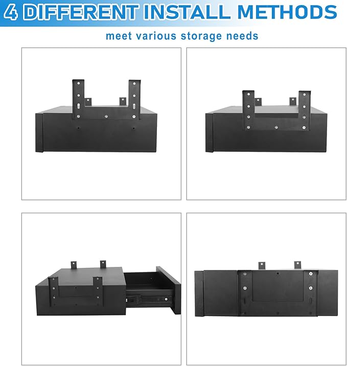 POPMOON 18 Inch Under Desk Drawer,Adjustable Height,Under Desk Drawer Slide Out for Office & Home, Metal Storage Drawer with Cable Management,Matte Black