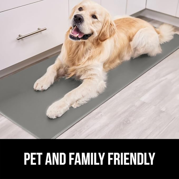 GORILLA GRIP 2 Pack Comfortable Cushioned Kitchen Mats for Floor, 17x29 + 17x59, Waterproof and Stain Resistant, 1/2 Inch Thick Soft Ergonomic Standing Desk Anti Fatigue Mat, Foam Supports Feet, Gray