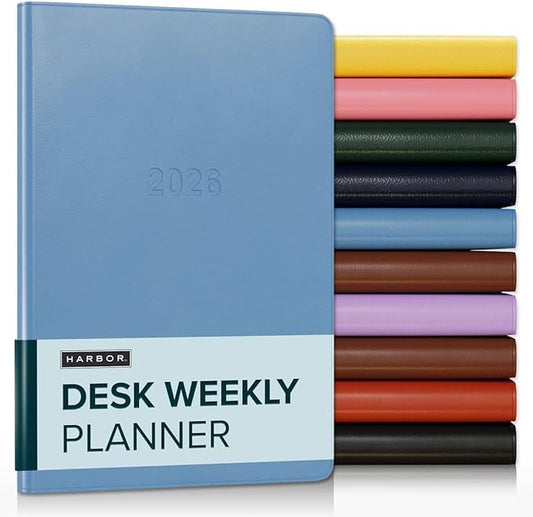 Harbor Desk Weekly Monthly Planner 2025-2026 - Calendar Planner and Notebook, Durable Faux Leather, 192 Pages, Softcover & Book Bound - Cambridge Reef Blue - 8x5.5"