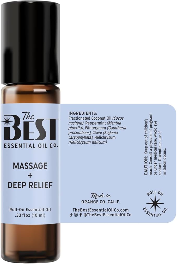 The Best Massage + Deep Relief Essential Oil Roll-On Blend- Premium Grade- Pre-Diluted in Coconut Oil- Ready to Use- 10 ml (.33 fl oz)