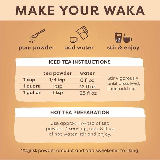 Waka Instant Black Tea Mix Pouch, Decaffeinated - 100% Tea Leaves, No Additives, Unsweetened Tea Powder for 50 Quarts or 200 Cups – Easy Quick Hot and Iced Teas (4.5oz)