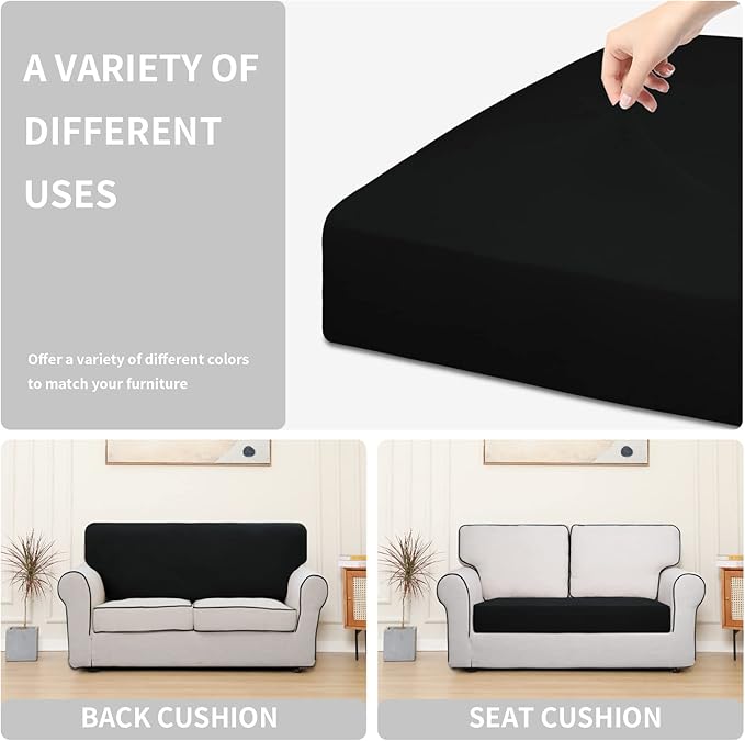 Easy-Going 100% Waterproof Loveseat Sofa Seat Cushion Slipcovers Couch Cushion Cover Stretch Furniture Protector for Kids, Pets (Loveseat Cushion, Black)