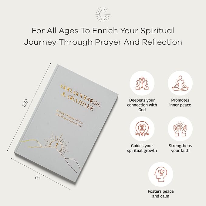 Christian Prayer Journal - God, Goodness & Gratitude - Faith-Based Gratitude and Devotional Journal for Daily Prayers, Bible Study, and Spiritual Growth - White Leather Hardcover