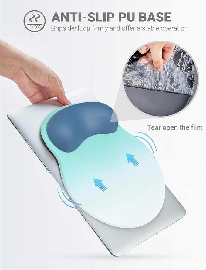 Ergonomic Mouse Pad Wrist Support, Comfortable Mouse Pad Wrist Rest, Relieve Wrist Pain Gel Mouse pad, Non-Slip Rubber Base Mousepad for Laptop, Computer(Gradient White Blue)