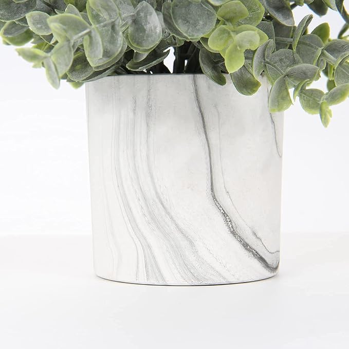 Hollyone Mini Artificial Potted Plants Fake Plants in Marble Pots, 1Pcs Plastic Eucalyptus Greenery Faux Plants for Home Office Desk Room Centerpiece Shelf Décor