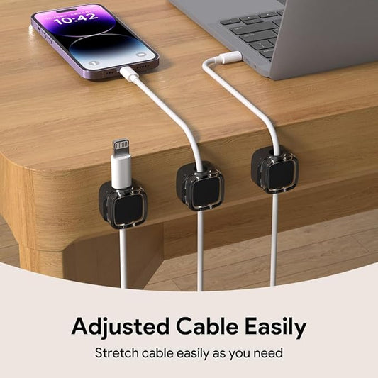 Magnetic Cable Clips, Adjustable Cord Holder Management, Adhesive Wire Keeper Organizer for Home Office Desk Phone PC Car Wall Desktop Nightstand Appliance (9-Pack Black Crystal)