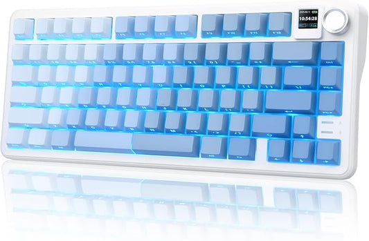 Rii RK805 Wireless Creamy Mechanical Keyboard with TFT Screen and Knob,75% Gasket-Mounted Gaming Keyboard with RGB Backlight,Tri-Mode BT/2.4G/USB-C,Hot Swappable,for Windows/Mac/Linux(Blue Gradient)