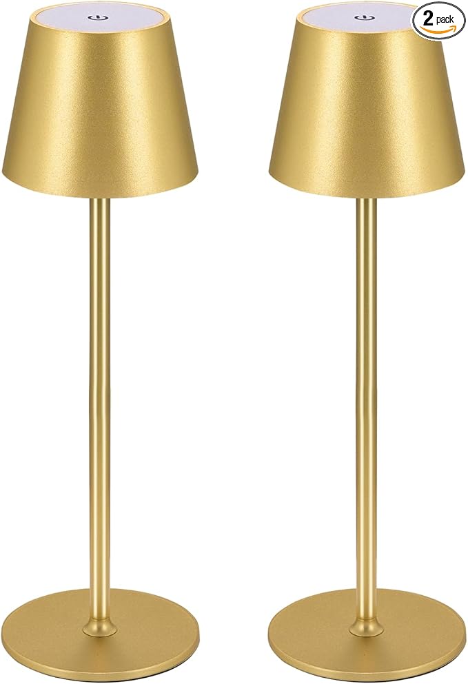 BGFHome Cordless Table Lamp LED Desk lamp,5000mAh Rechargeable Touch Night Light Wireless Minimalist Design for/Restaurant/Bedroom/Bars/Outdoor Party/Camping/Coffee Shop(2 Pack Gold)…