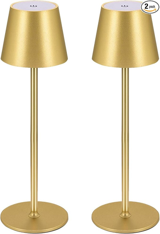 BGFHome Cordless Table Lamp LED Desk lamp,5000mAh Rechargeable Touch Night Light Wireless Minimalist Design for/Restaurant/Bedroom/Bars/Outdoor Party/Camping/Coffee Shop(2 Pack Gold)…