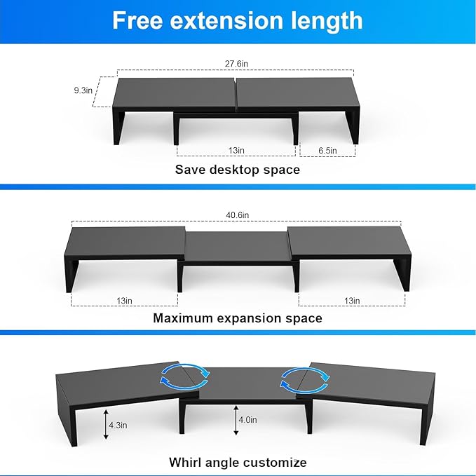 Dual Monitor Stand for Desk, Metal Computer Stand, Desk Shelf Riser,Desktop Organizer for Home and Office Use (Black)