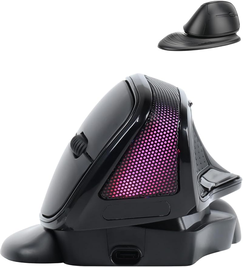 Wireless Mouse Large Angle Adjustable Ergonomic Vertical Upright Carpal Tunnel Ergo Right Hand 6 buttons USB Optical Mice for PC Laptop Computer Macbook Gift,3600 DPI,Removable Palm Rest,RGB Light