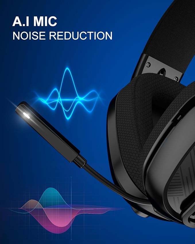 Jeecoo 2.4GHz Wireless Gaming Headset with Microphone for PC PS5 PS4, Bluetooth 5.3 Gaming Headphones with Noise Canceling Mic for Laptop, Mobile, Mac, Stereo Sound, 50+Hr Battery, Low Latency